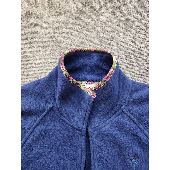Lilly Pulitzer Large Blue Fleece Jacket Full Zip Floral Trim - Picture 4 of 7